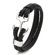 Bratara-barbati-piele-naturala-negru-argintiu-Ancora