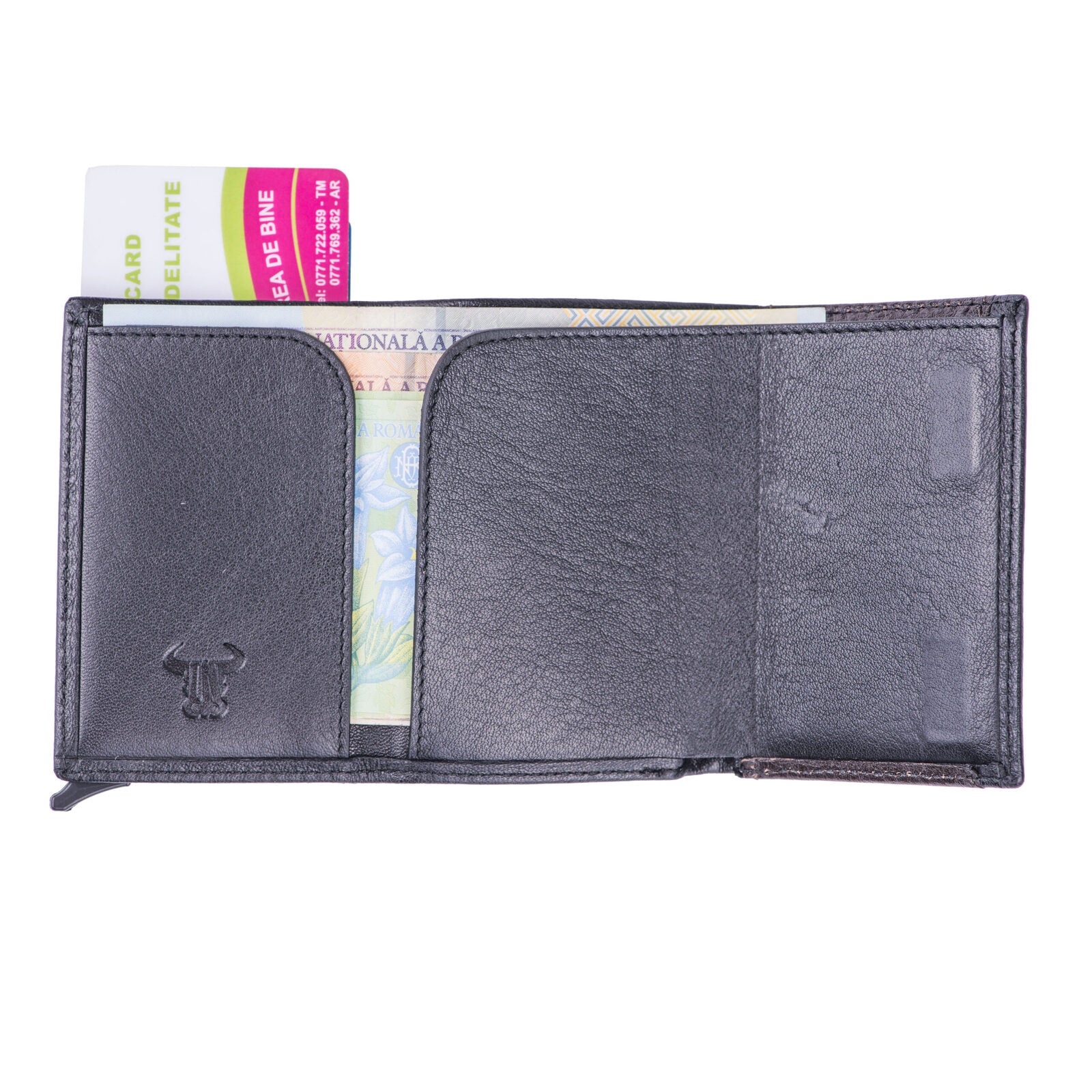 Tarjetero de piel natural negro-marrón para hombre Contractor, protección RFID