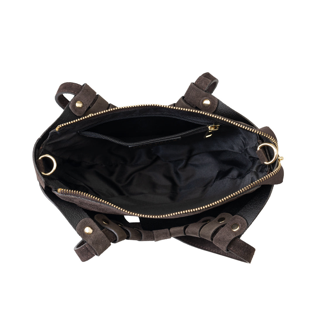 Sac à main femme en cuir véritable marron foncé Ruth