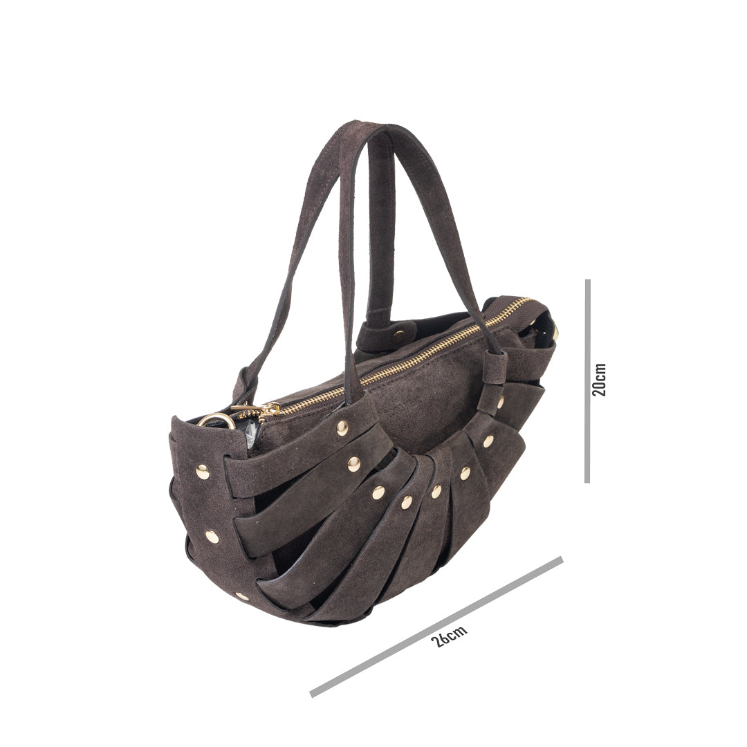 Sac à main femme en cuir véritable marron foncé Ruth