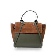 Sac à main en cuir véritable marron-vert armée Erika