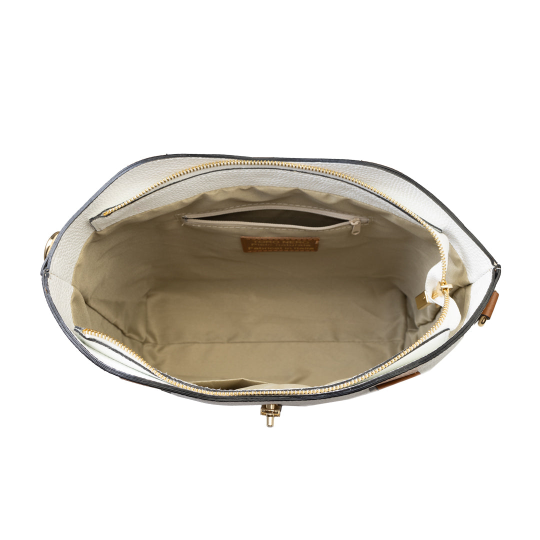 Damenhandtasche aus braun-weißem Echtleder Sorina