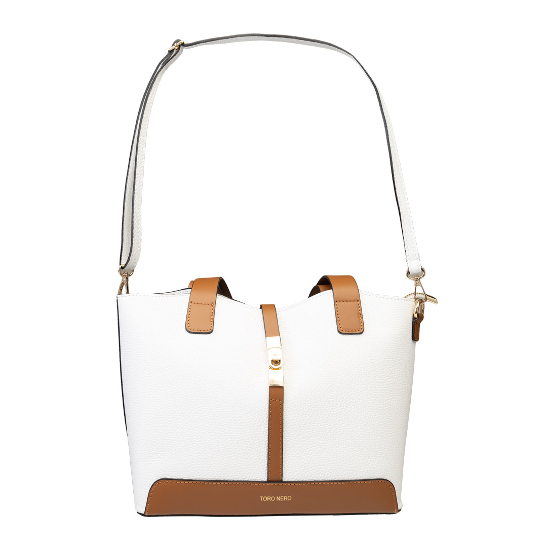 Damenhandtasche aus braun-weißem Echtleder Sorina