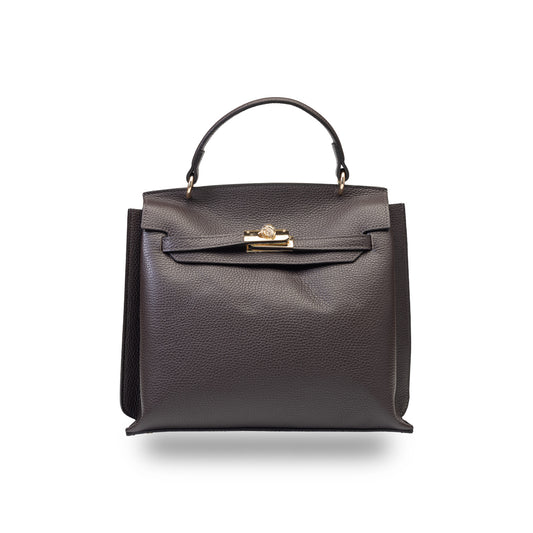 Sac à main pour femme en cuir véritable marron foncé Raluca