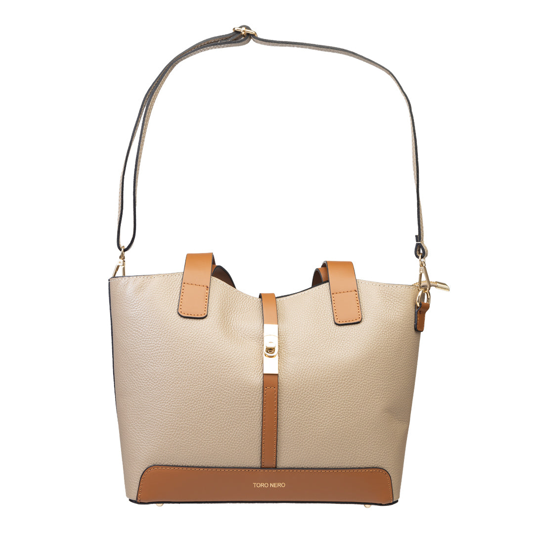 Дамска чанта от естествена кожа в кафяво-сиво Sorina