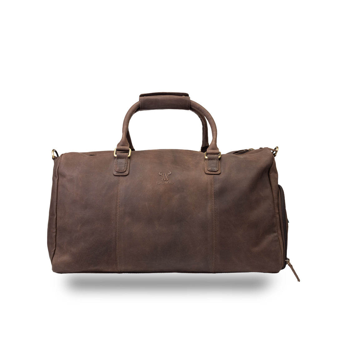 Sötétbarna valódi bőr utazó-/fitnesztáska Travel Bag