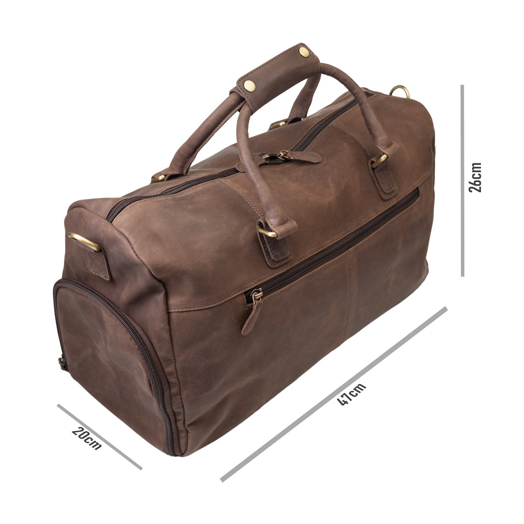 Sötétbarna valódi bőr utazó-/fitnesztáska Travel Bag