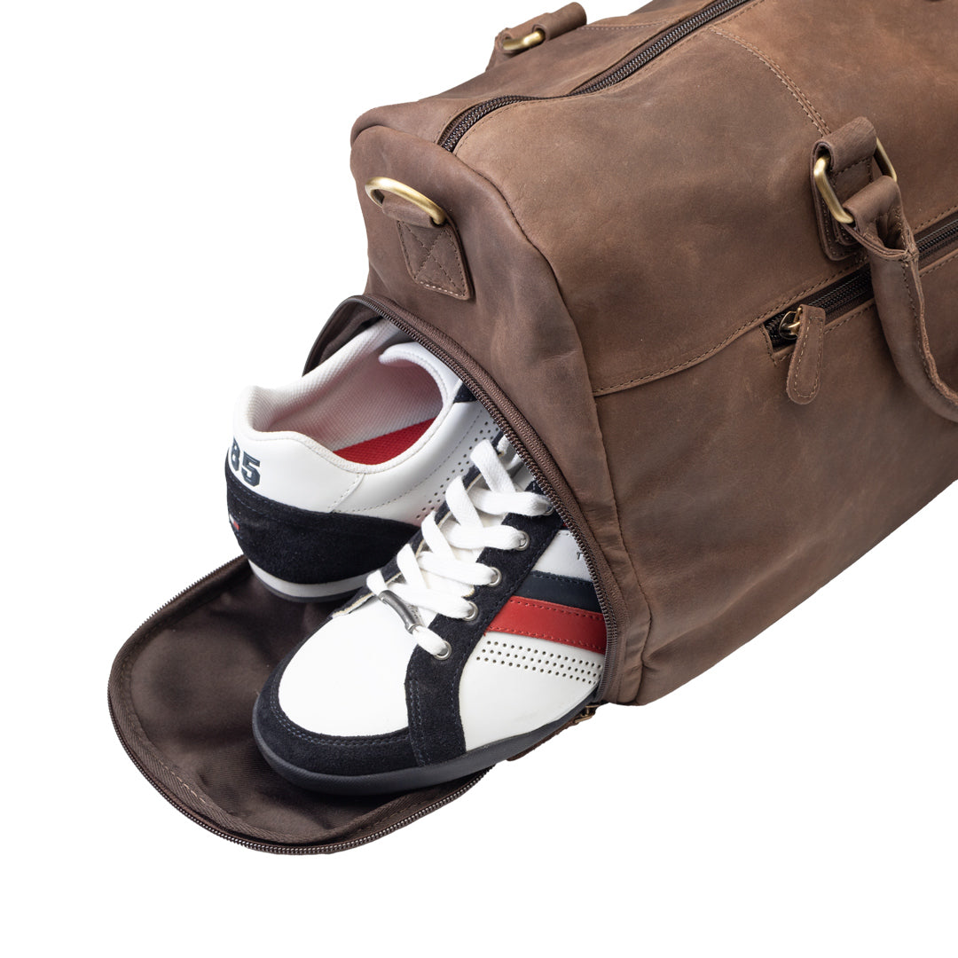 Sötétbarna valódi bőr utazó-/fitnesztáska Travel Bag