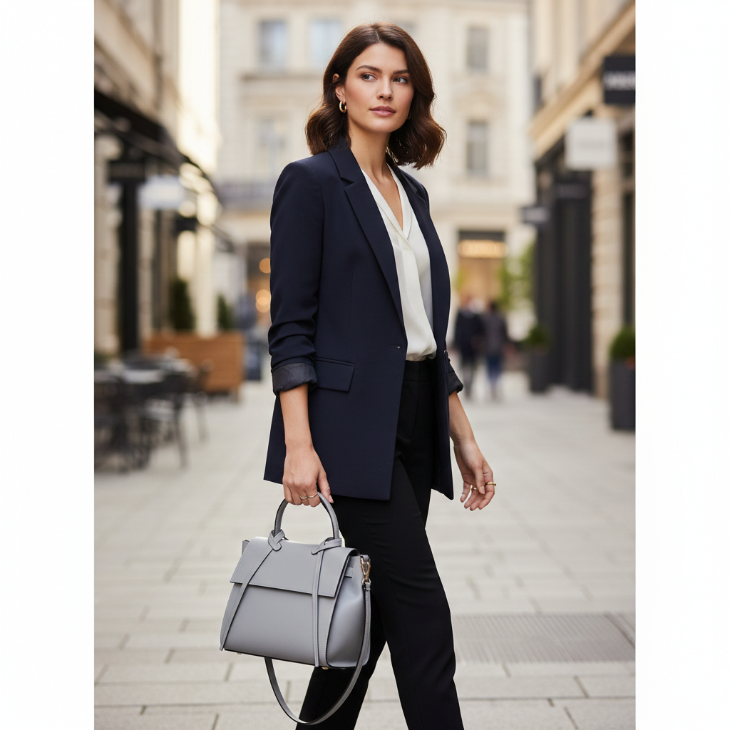 Sac à main en cuir véritable gris Erika