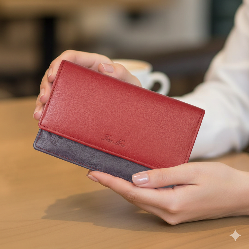 Női pénztárca valódi bőrből, piros-lila Cloudy, RFID védelemmel