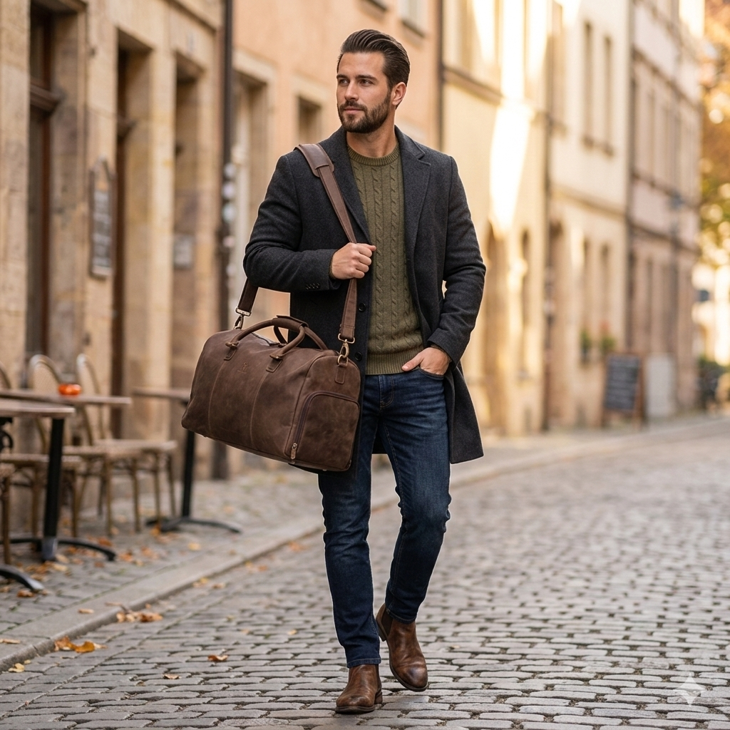Sötétbarna valódi bőr utazó-/fitnesztáska Travel Bag