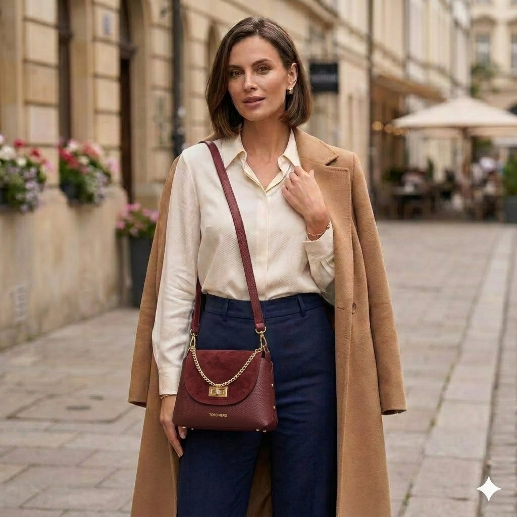 Női táska természetes velúrból, bordó, Raisa