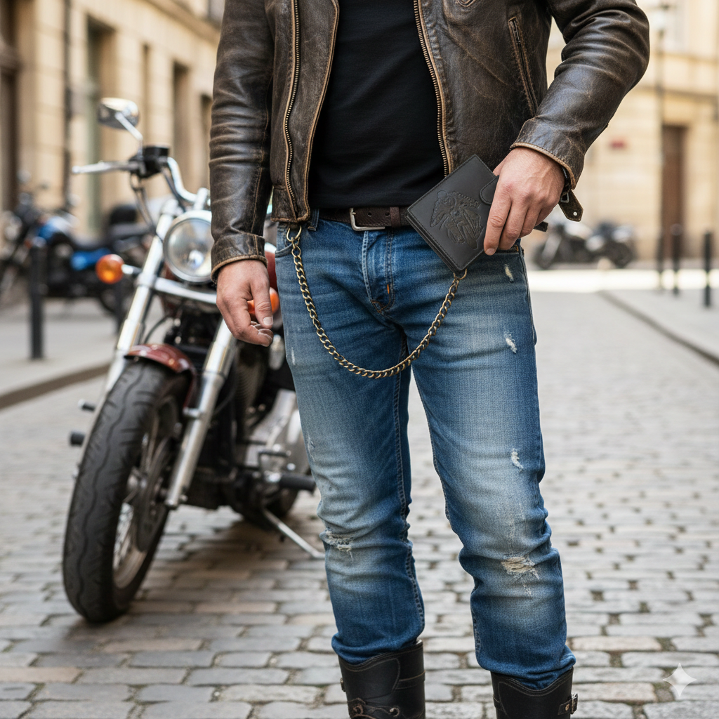 Férfi pénztárca valódi bőrből, fekete Motorbike