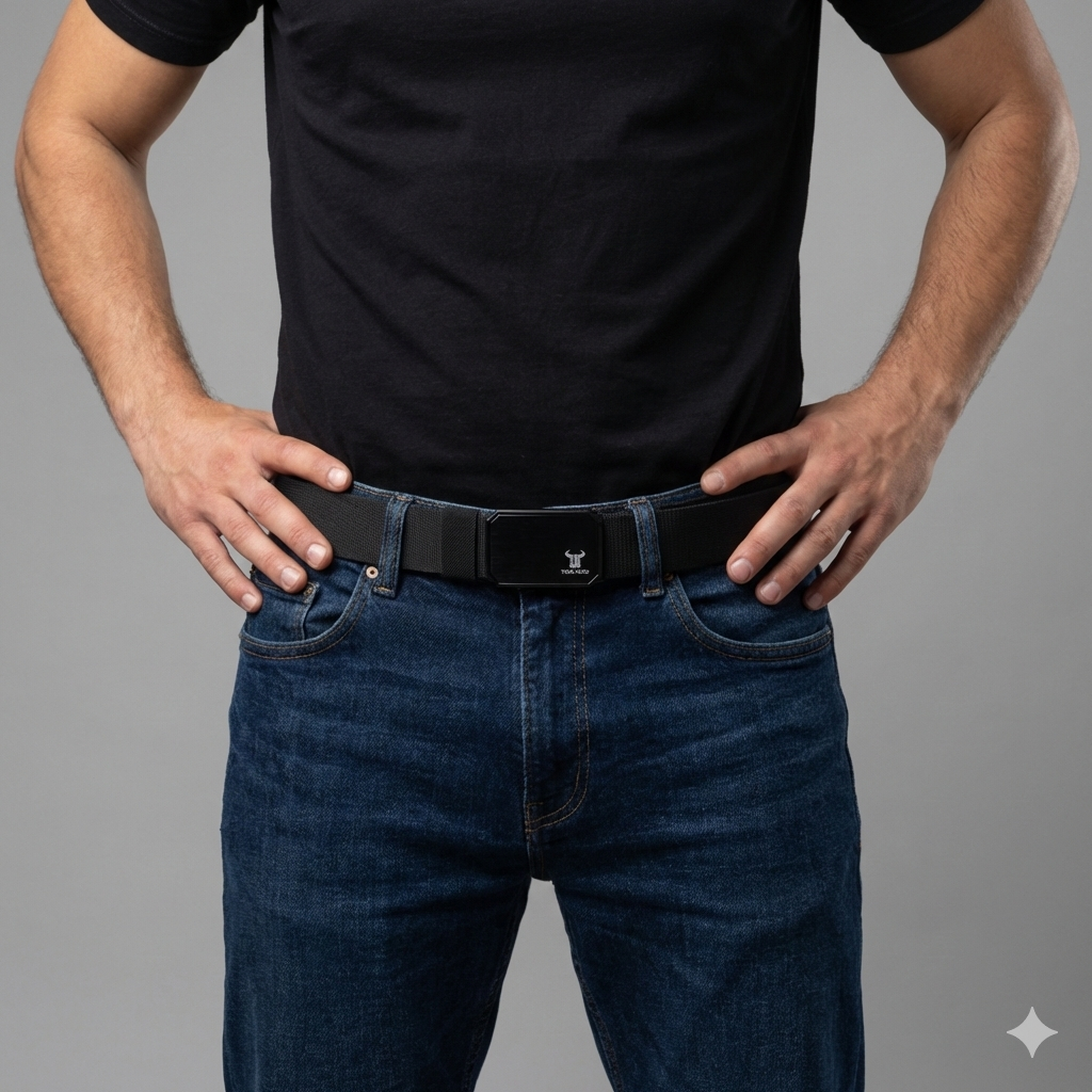 Cinturón elástico para hombre, hebilla magnética, ajustable a múltiples tamaños (máximo 125cm), negro Tor