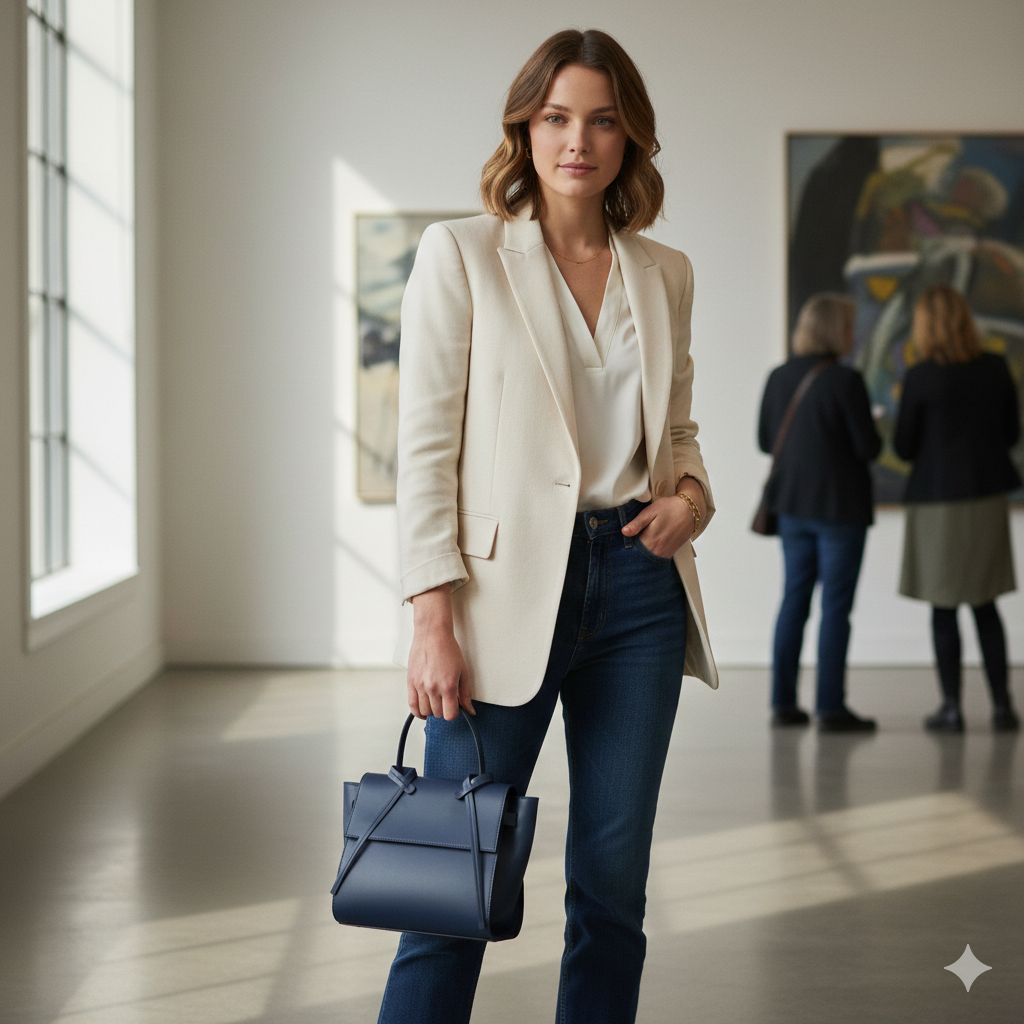 Sac à main pour femme en cuir véritable bleu marine Erika