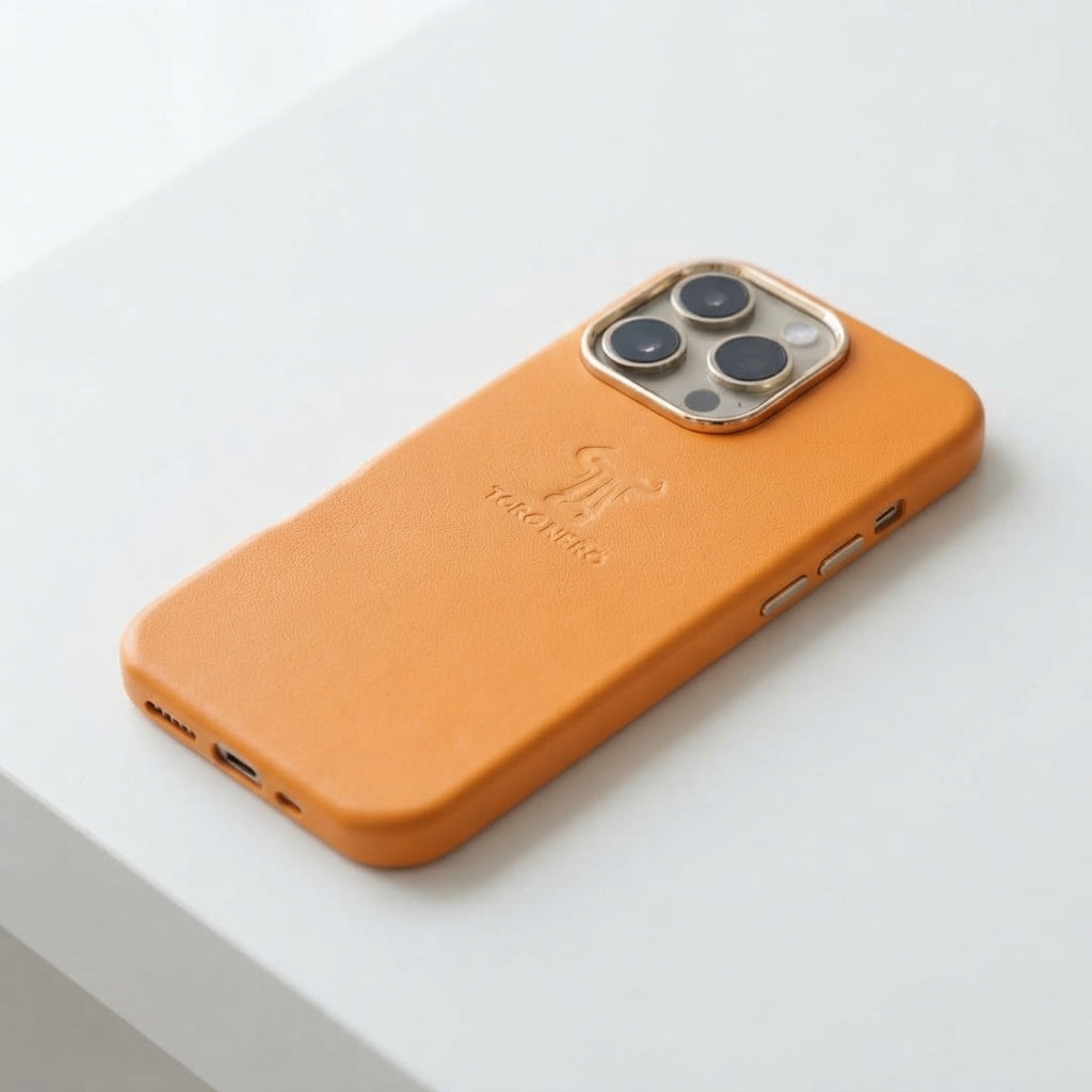 Husa telefon din piele naturala portocaliu Iphone Pro17