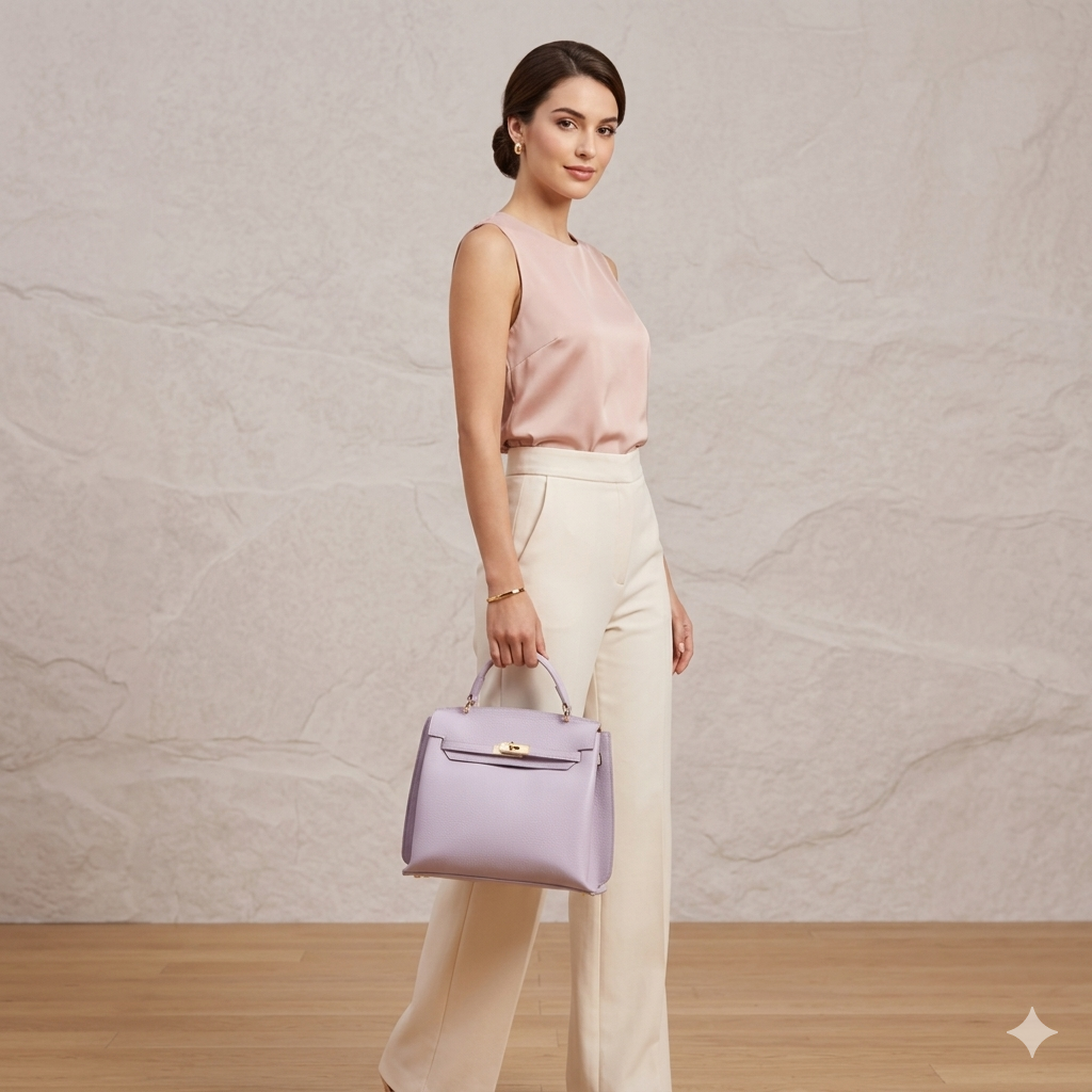 Sac à main femme en cuir véritable lilas Raluca