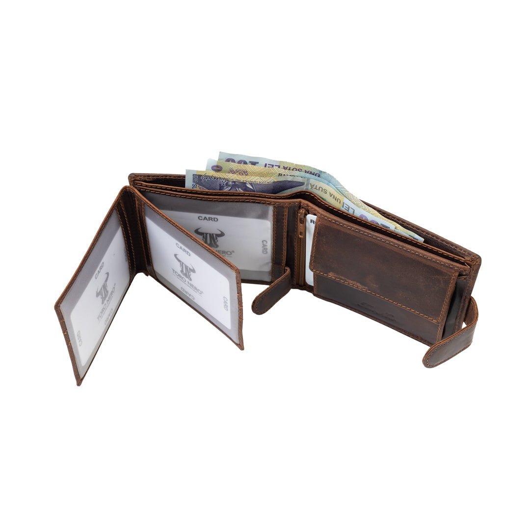 Portefeuille en cuir véritable marron POIL