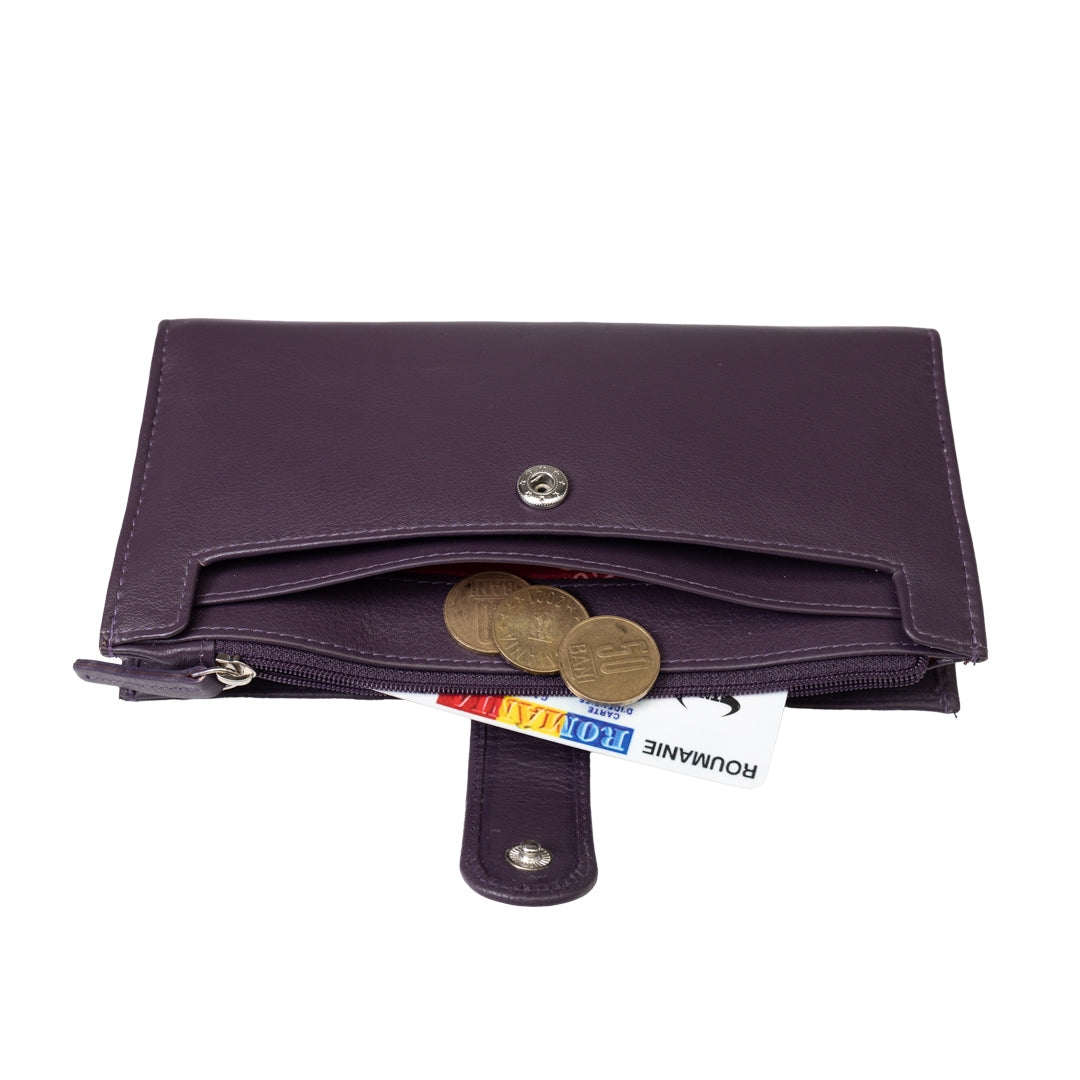 Portefeuille femme en cuir véritable violet Cory, protection RFID