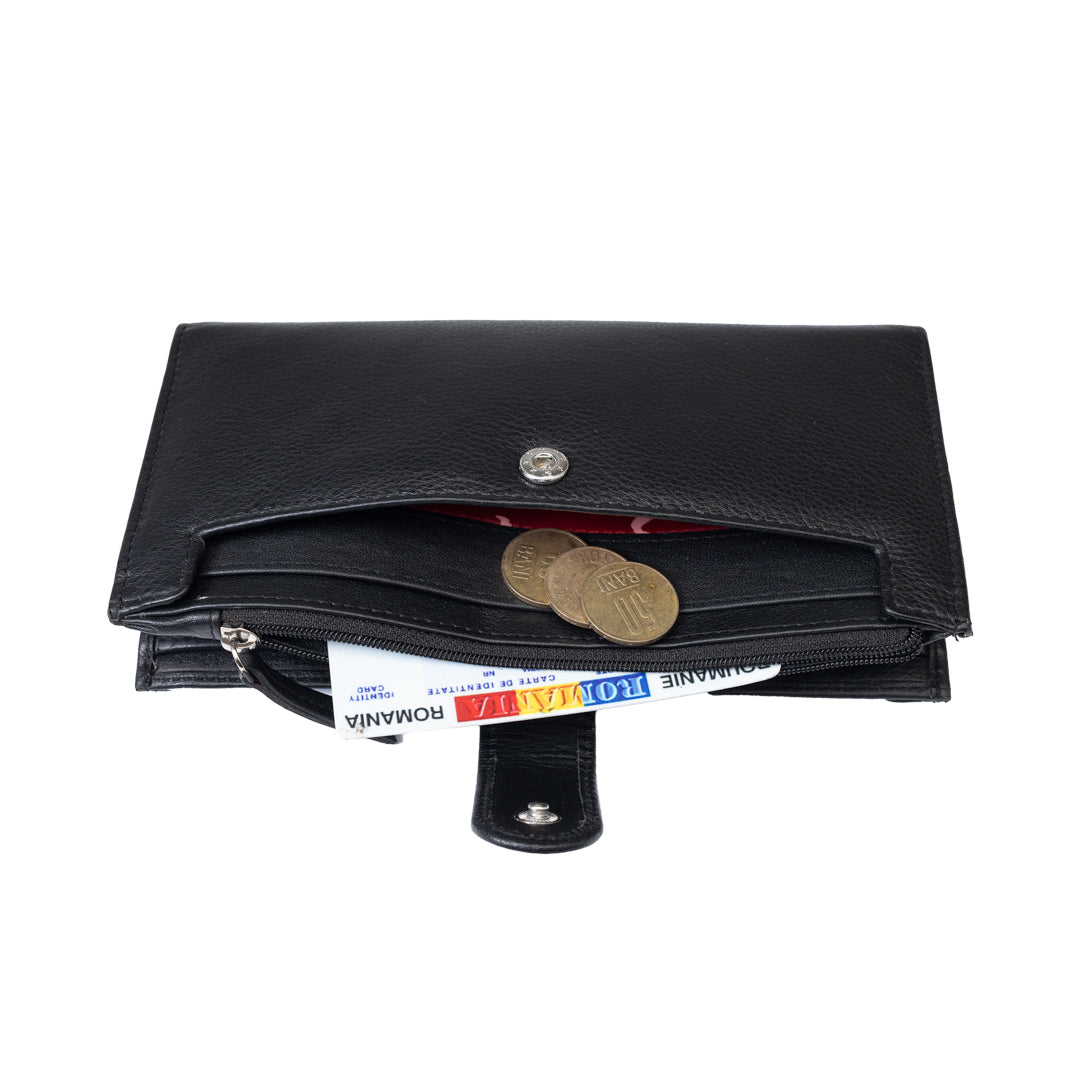 Billetera para mujer de piel natural negra Cory, protección Rfid