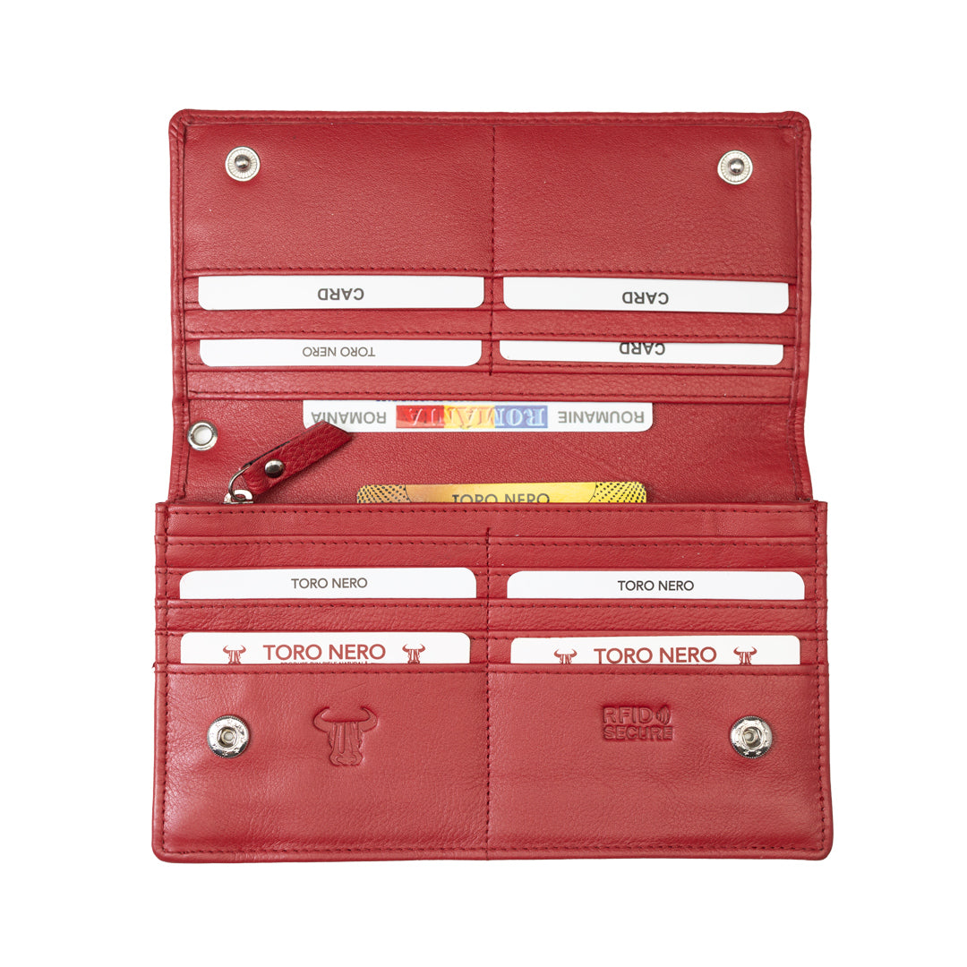 Cartera de mujer de piel natural roja Chiara, protección Rfid