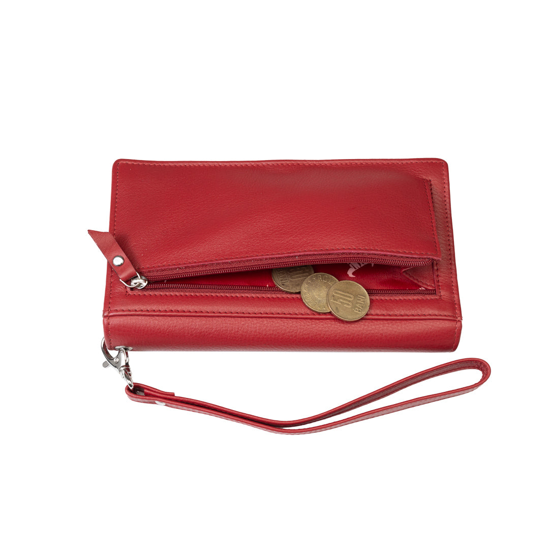 Cartera de mujer de piel natural roja Chiara, protección Rfid
