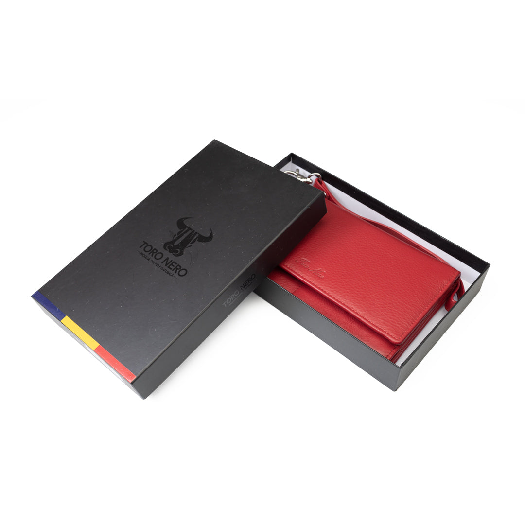 Cartera de mujer de piel natural roja Chiara, protección Rfid