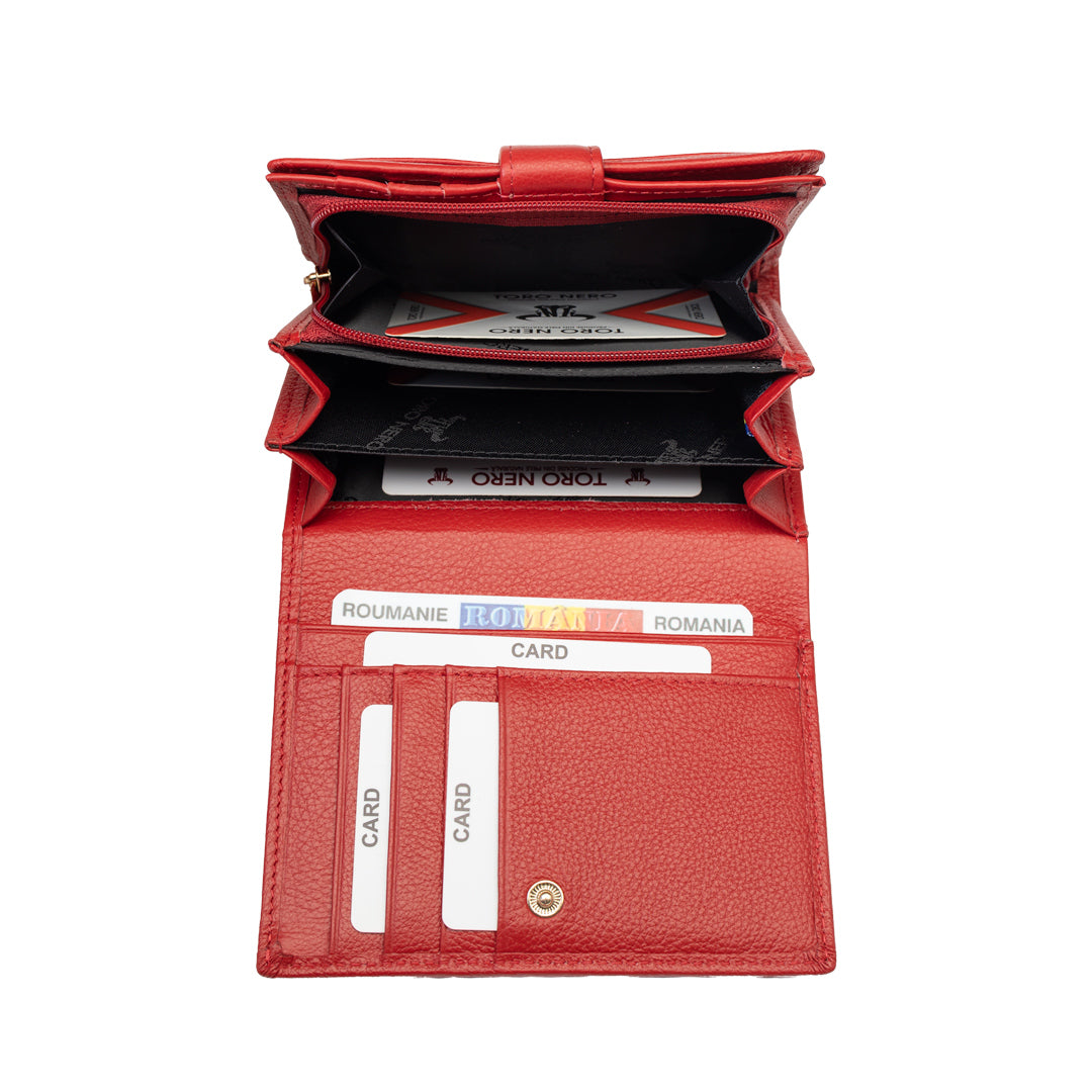 Damen-Geldbörse aus echtem Leder, rot, Details Klein
