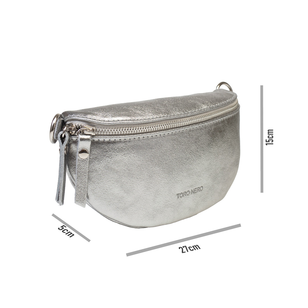 Ezüst színű, természetes bőr női övtáska Waist Glam