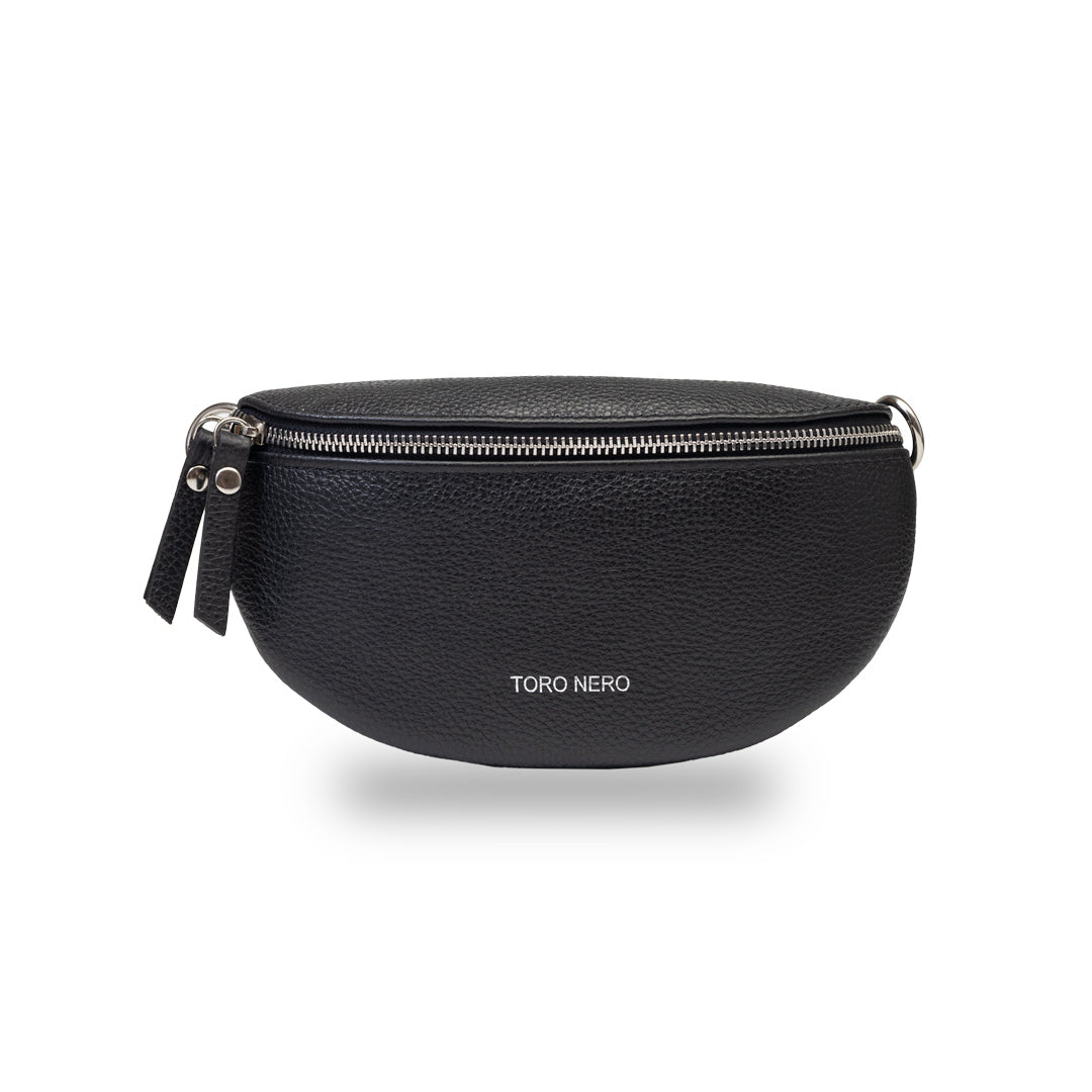 Pochette femme en cuir naturel noir Waist Glam