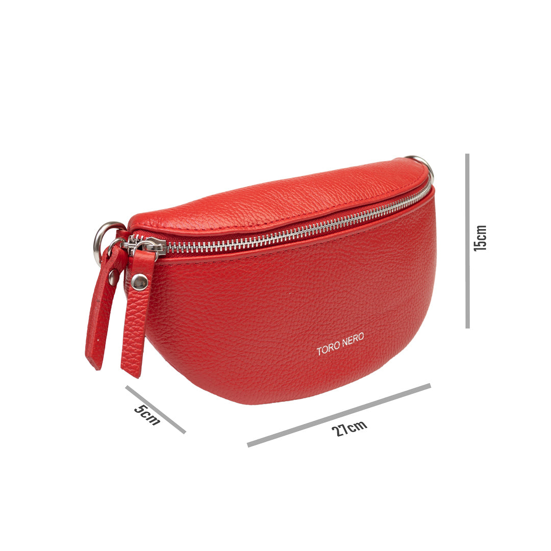 Női bőr övtáska, piros, Waist Glam